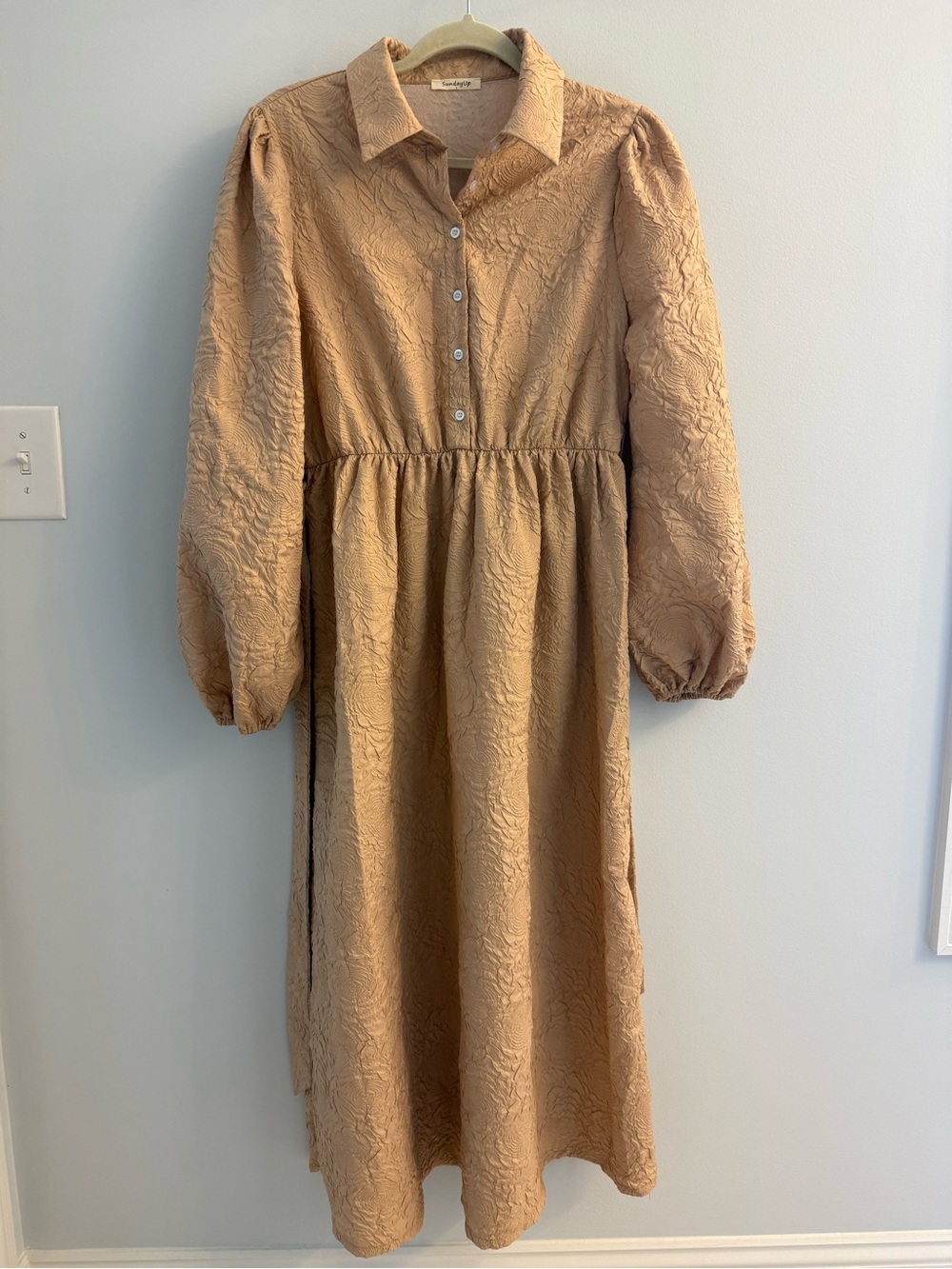 Tan Textured Long Sleeve Dress